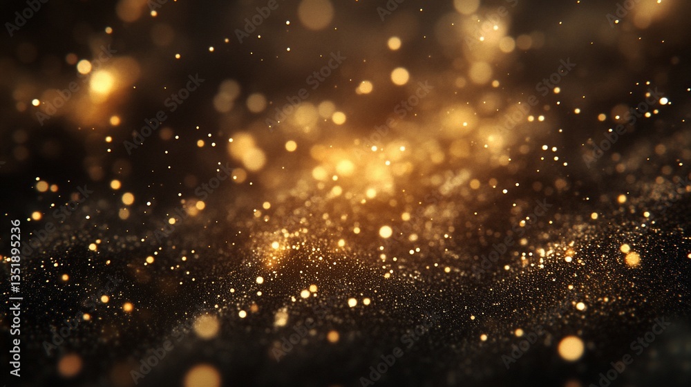 Poster abstract golden bokeh lights on dark background, creating a festive and elegant mood