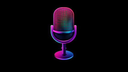 A vibrant microphone with neon gradient on a black background for podcasting and audio recording
