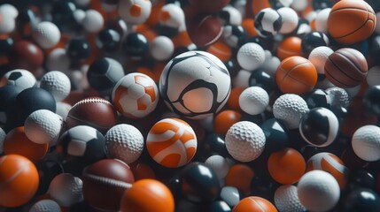 Sports balls various types close up background