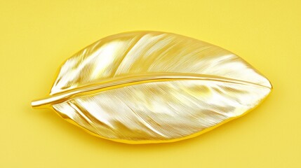 Shiny Gold Leaf on Vibrant Yellow Background - Modern Abstract Minimalism in Stock Photography