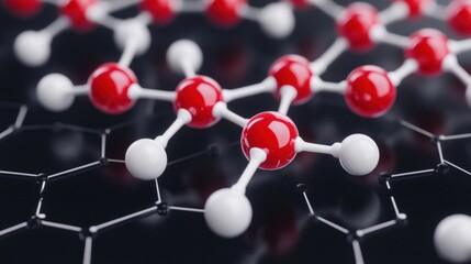 Microscopic Molecular Structure: Red and White Atoms Bonded in a Hexagonal Lattice