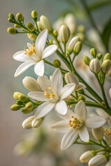 Fototapeta premium Neroli flowers with buds, showcasing delicate white citrus blossoms. (Flower)
