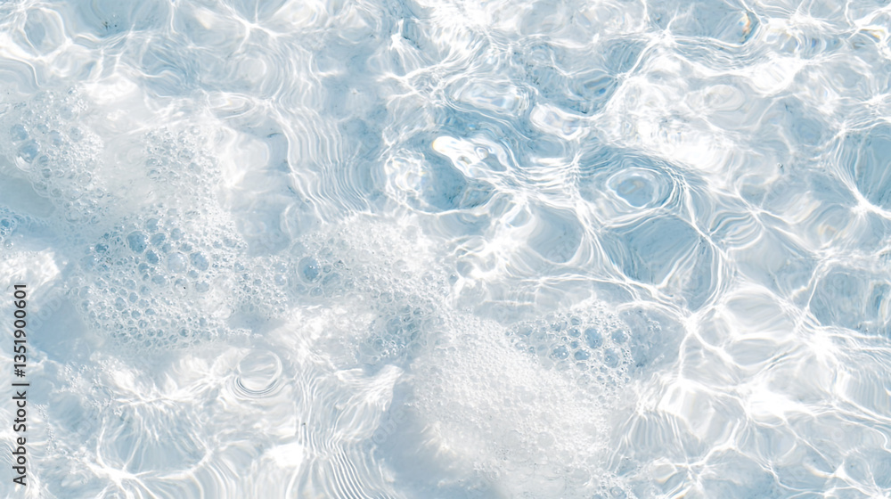 Poster close up of clear water with sunlight creating patterns and bubbles on the surface of the water