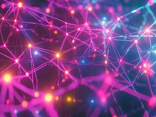 Obraz premium Illuminated network; glowing lines, nodes connect.