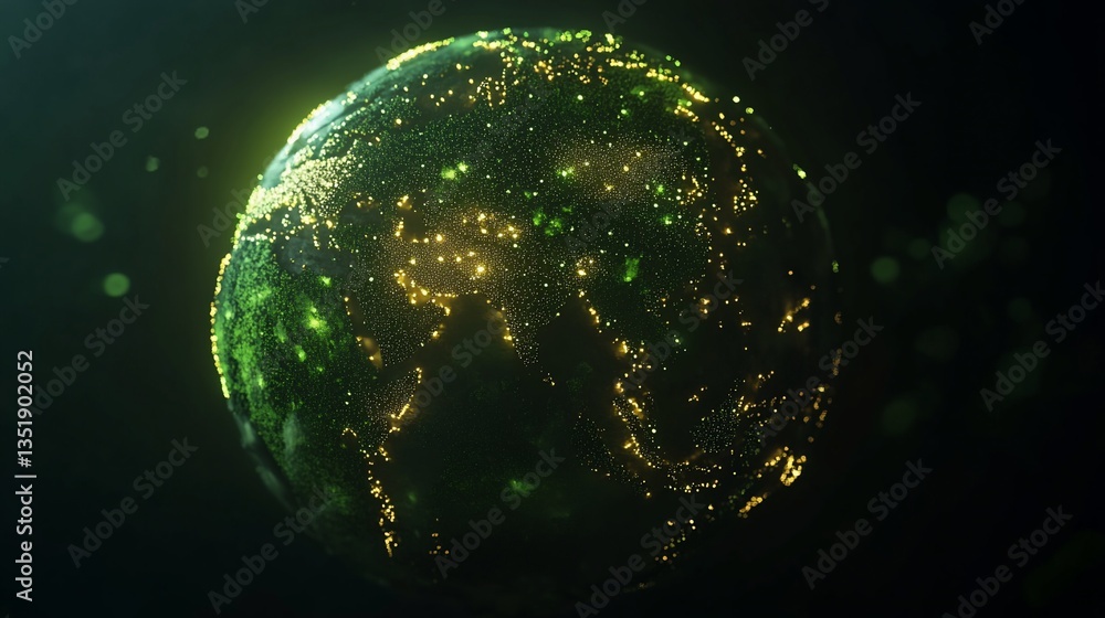 Poster glow planet with cities lights shining in the dark deep space background 3d rendering