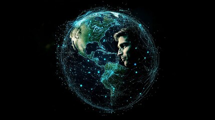 Global Connection Concept with a Man's Face Inside a Networked Earth Globe