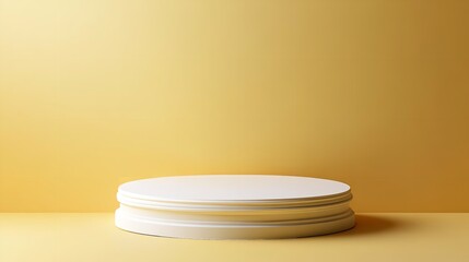 White Round Platform Against a Light Yellow Background for Product Display