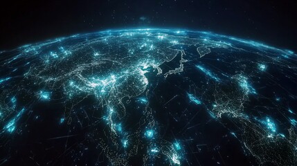 Obraz premium Global illuminated city lights at night seen from space concept of technology connectivity