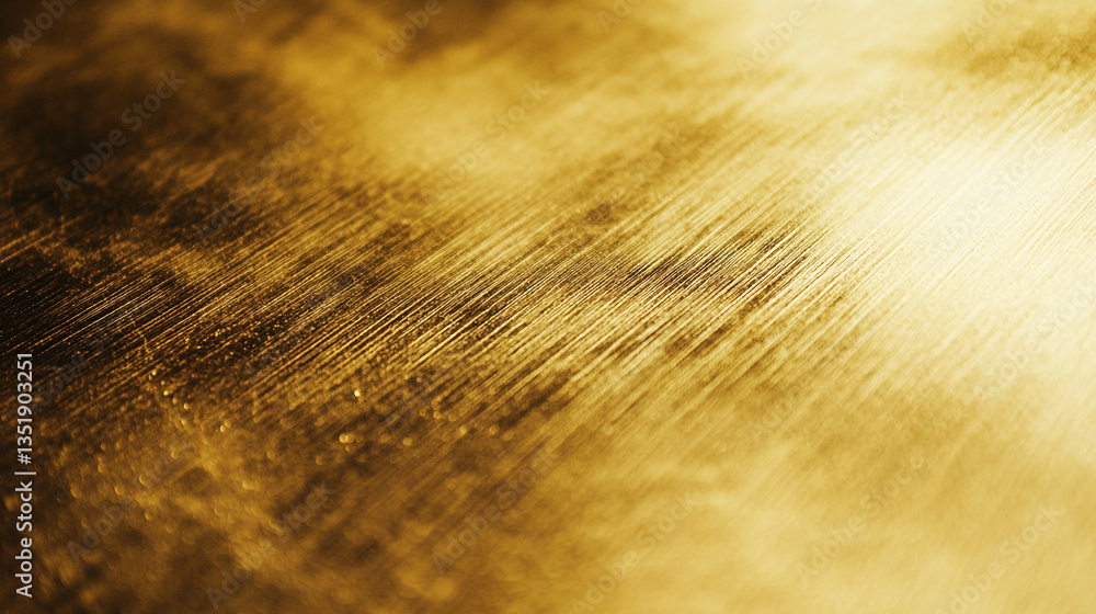 Aufkleber close up of brushed golden surface with linear texture and subtle light gradients across the surface