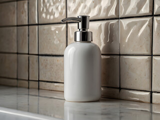 Elegant Soap Dispenser: A stylish, minimalist soap dispenser in a bathroom setting. The sleek design offers functionality with a touch of sophistication.
