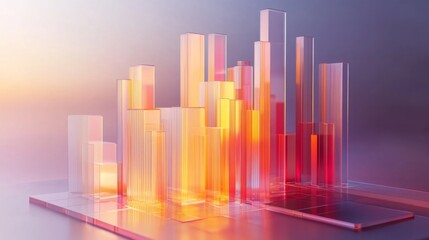 Stylized D bar graph with slight transparency, giving a high-tech look.