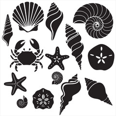 set vector various Seashell silhouettes
