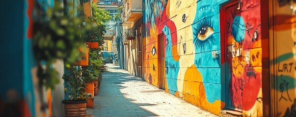 Obraz premium A vibrant street art mural in a hidden alley, showcasing the city s creativity