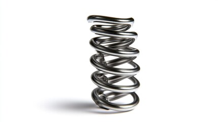 Chrome metal coil spring isolated on white.