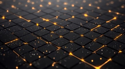 Obraz premium Abstract Dark Grid with Golden Lights: A Digital Art