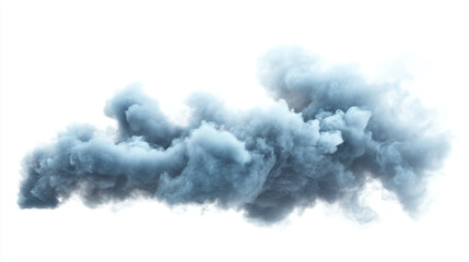 Isolated cloud formation with shades of gray and blue against a white background in a studio shot