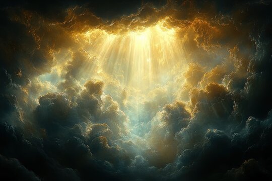 Ascension of Jesus Christ in Heavenly Light and Clouds