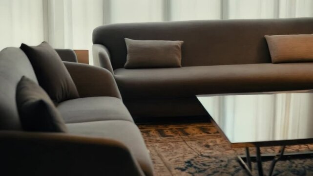 Modern Living Room Interior With Sofa, Armchair, Floor Lamp And Coffee Table