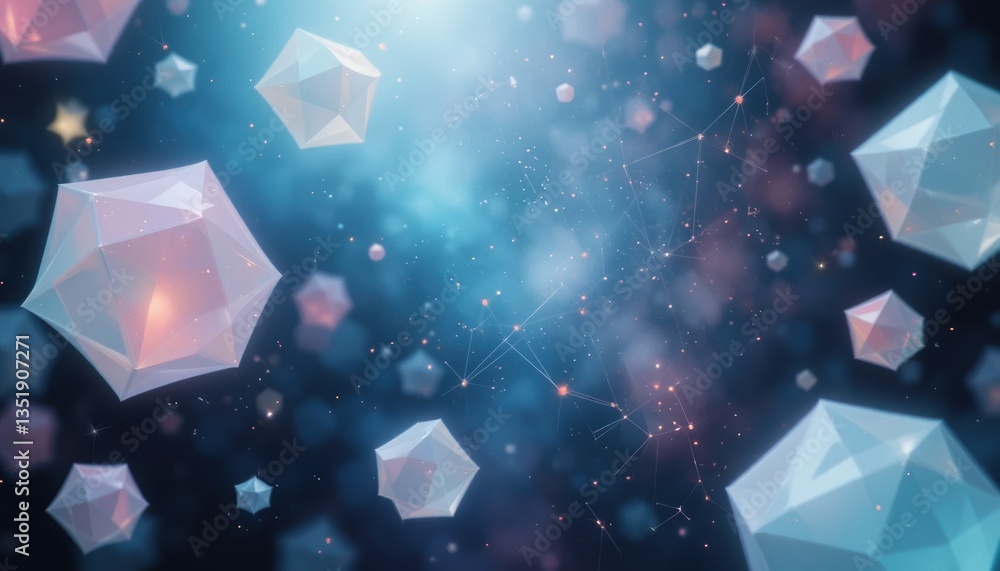 Poster Exploring the dynamic interaction of geometric shapes in a cosmic environment abstract digital art space colorful futuristic imaginative