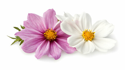 Fototapeta premium Pink and white cosmos flowers, isolated on white background, for floral design or greeting cards