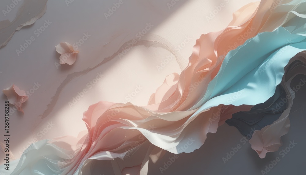 Poster delicate paper crafting art studio abstract design soft color palette close-up view creative express