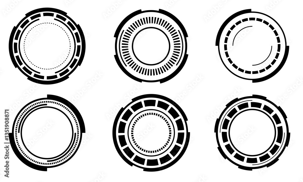 Poster set of sci fi black circle user interface elements technology futuristic design modern creative on w