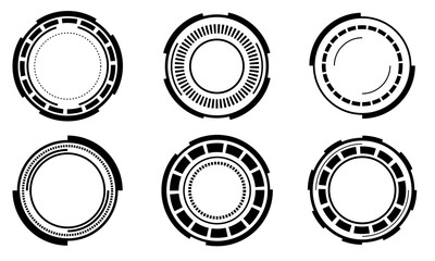 Set of sci fi black circle user interface elements technology futuristic design modern creative on white background vector
