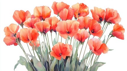Naklejka premium Vase with red flowers on white background featuring watercolor botanical illustration of sweet peas