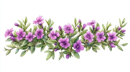 Watercolor painting of purple verbena flowers botanical illustration on a textured background