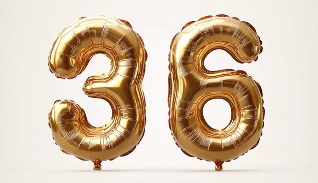 Golden Inflatable Foil Balloon Numbers 3D Render Bright Decorative Party Figures Isolated on White Background