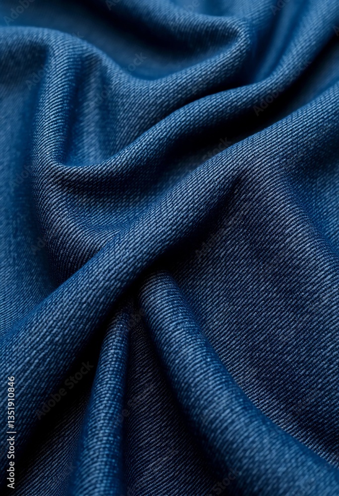 Poster close-up view of high-quality blue denim fabric showcasing its distinct texture and deep hue generat
