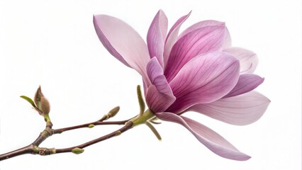 Purple magnolia flower isolated on a white background, displaying its intricate petal details. (Flower)