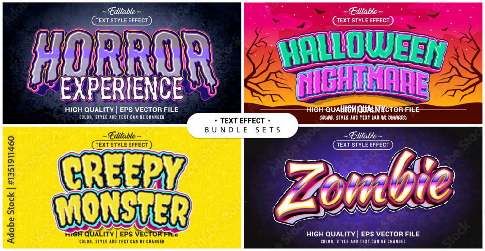 Fototapete Text style effect bundle set. Halloween Horror Monster Zombie theme set. Vector editable file format.