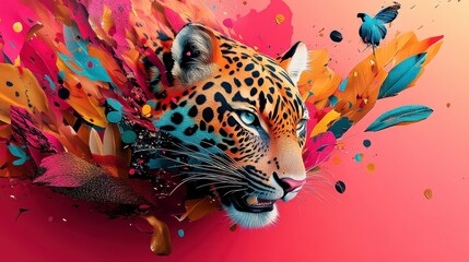 Fototapeta premium Vibrant Leopard Artwork