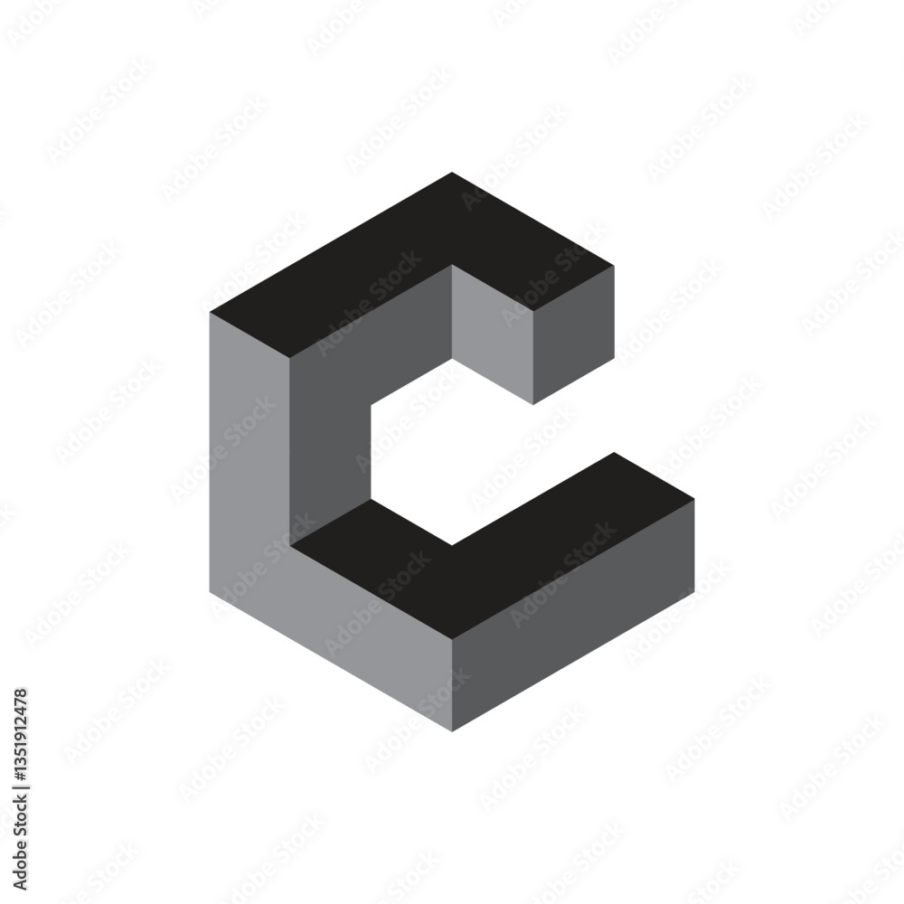 Poster the image shows a flat logo design of a letter c in 3d block hexagonal shape style. the logo looks c