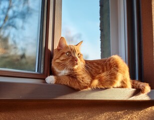 Adorable cat relaxing on a window ledge