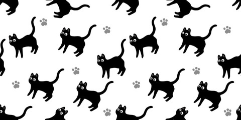gBlack cat drawing seamless patten background