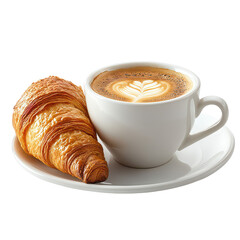 Cup of coffee with croissant isolated on white background