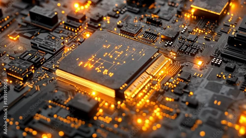 Poster close-up of a glowing circuit board with intricate details