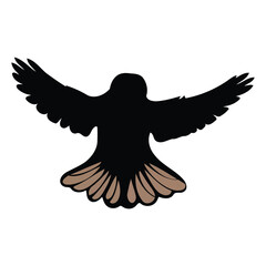 A stylized silhouette of a bird in flight./A simple, bold silhouette of a bird in flight against a plain white background.