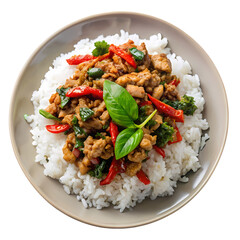 Spicy Thai Basil Chicken with Rice isolated on transparent background