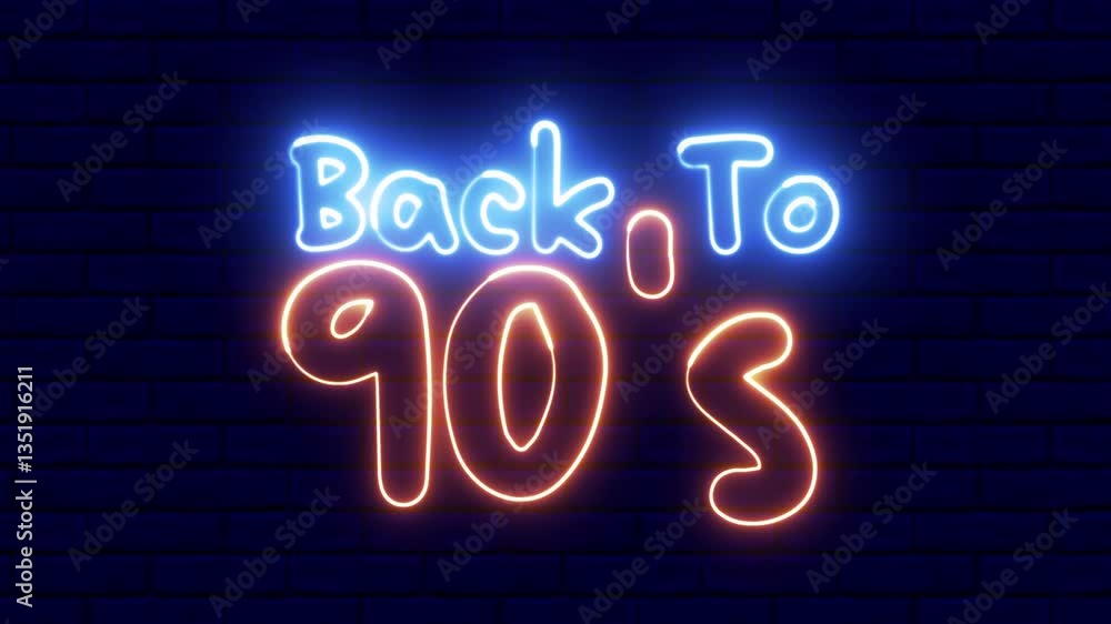 Poster back to the 90's text font with neon light. luminous and shimmering haze inside the letters of the t