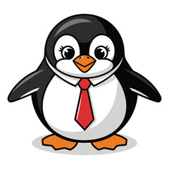 Cute Cartoon Penguin Wearing a Tie/A friendly, cartoon penguin dressed in a red tie.