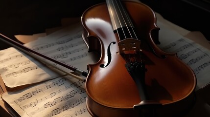 Fototapeta premium Violin and Sheet Music: A Classical Harmony