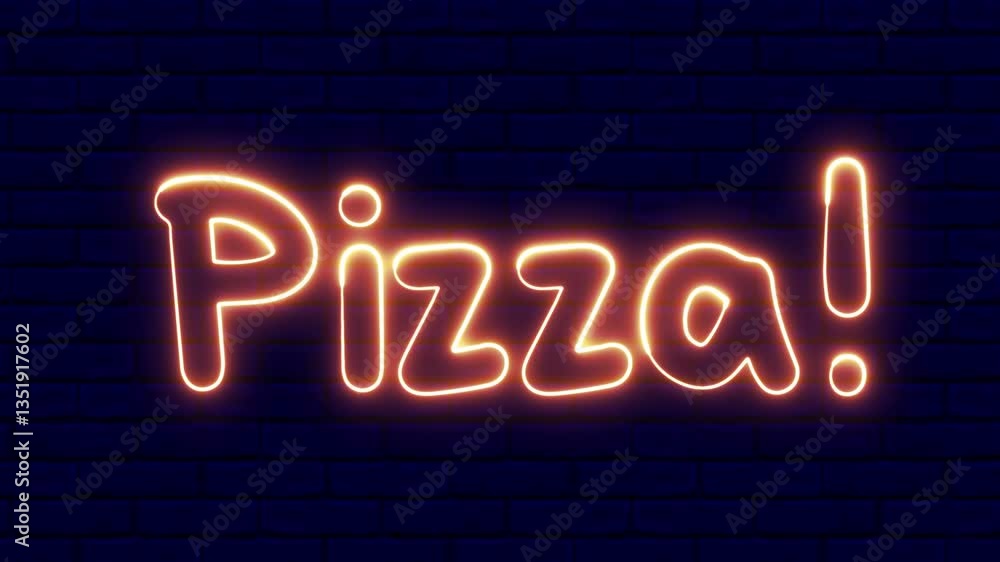 Poster pizza neon sign. pizza text font with light. luminous and shimmering haze inside the letters of the 