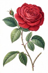 Obraz premium Single Red Rose, Fully Bloomed, Isolated on White Background 