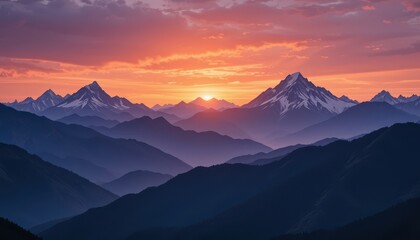 Sunrise over majestic mountains nature landscape photography peaceful environment remote viewpoint