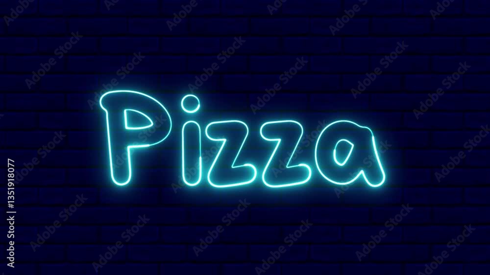 Poster pizza neon sign. pizza text font with light. luminous and shimmering haze inside the letters of the 