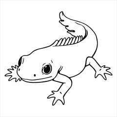 Cute black and white illustration of an amphibian./A charming, stylized illustration of an amphibian, likely a salamander or newt, in black and white.