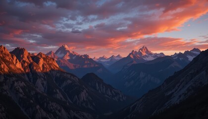 Breathtaking sunset over mountain range nature landscape photography serene environment wide view